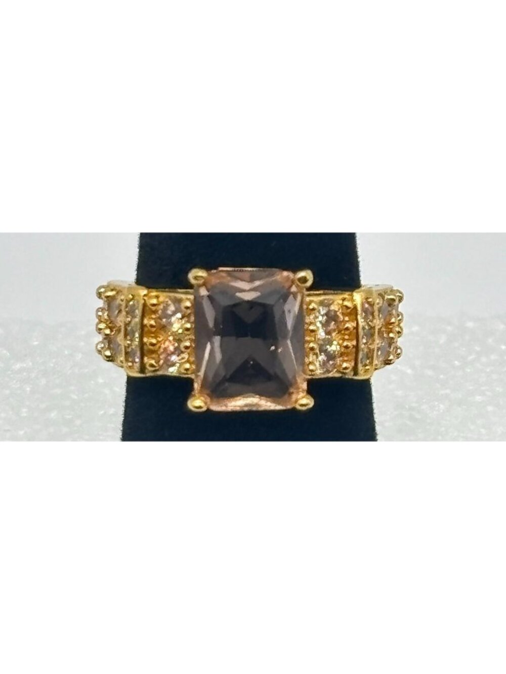 Emerald Cut Morganite and Cubic Zirconia Ring Vermeil Marked "S925", Size 8 or 9 - Picture 2 of 8